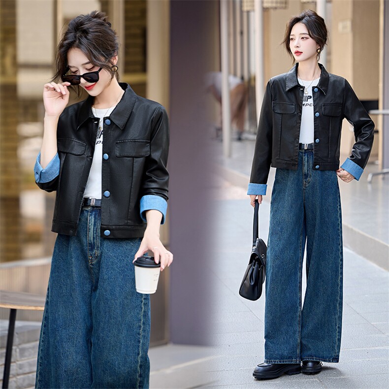 黑色短款皮衣外套2024年春秋新款早秋高级感小个子皮夹克上衣女装，女装皮衣，江南女神