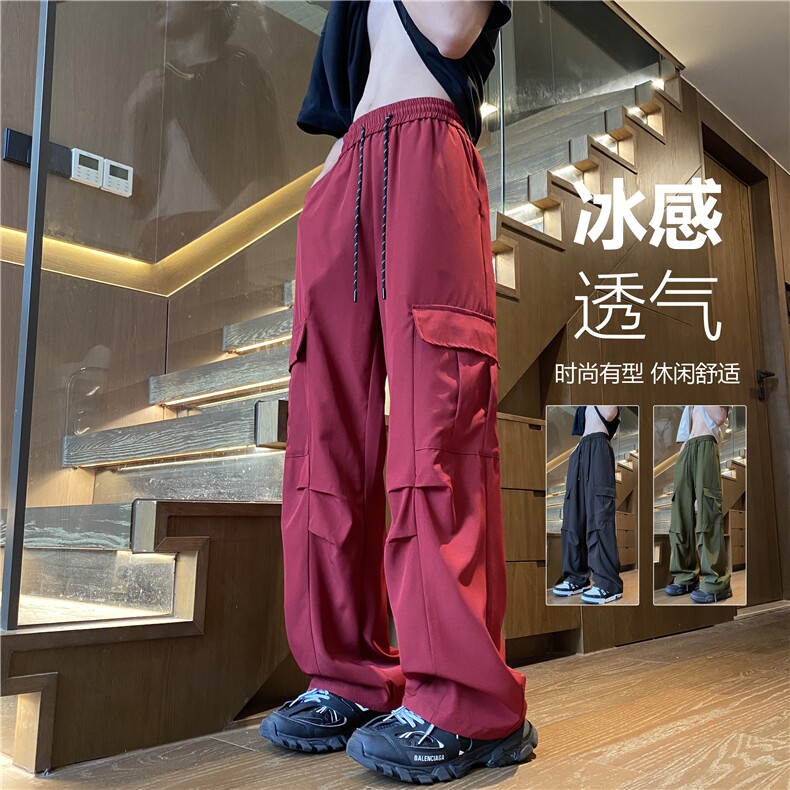 夏季新款潮流冰丝透气工装口袋宽松休闲裤B315-K24180-特P35控68图片