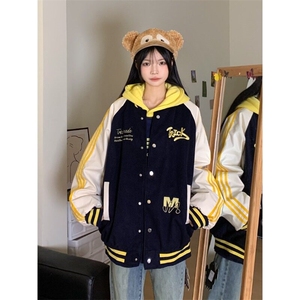 网图现货撞色刺绣棒球服男女春秋季潮三条杠拼接百搭夹克外套图片