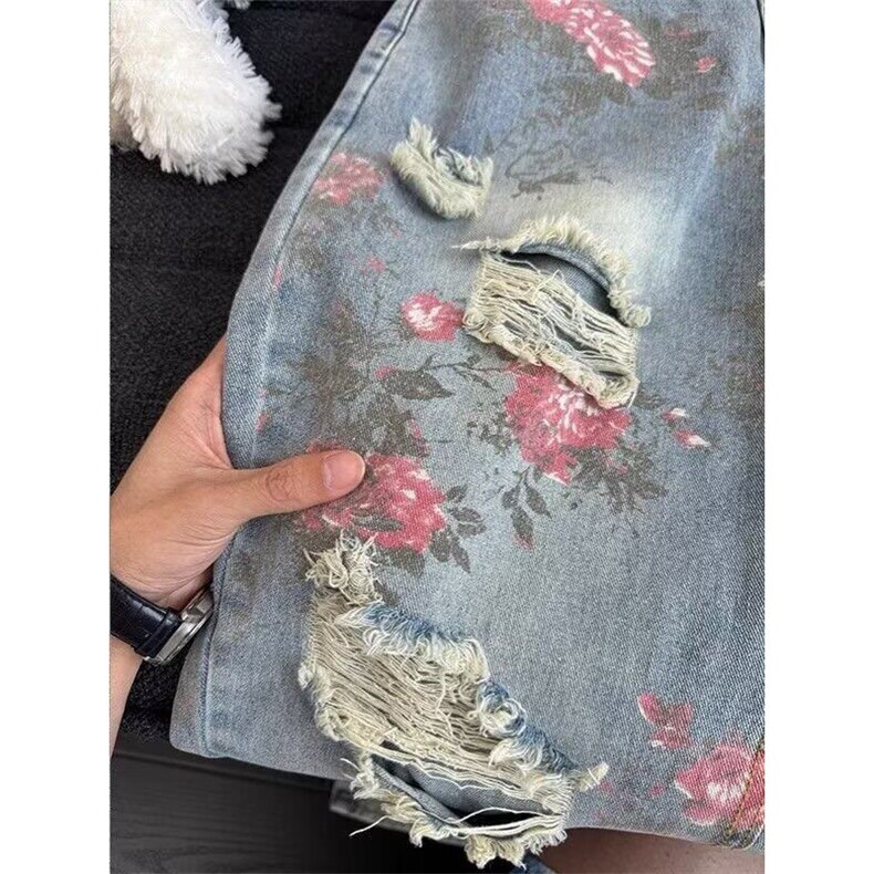 1014-1-KZ1331-P45-满印玫瑰花朵牛仔裤男款秋季美式复古裤子,男装牛仔裤,星座1014-1
