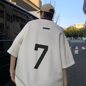 XZ213-T10-P35控48港风大码麂皮绒数字印花透气圆领短袖T恤,男士格子双面绒大衣搭配图片