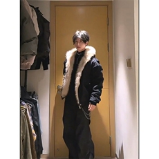 现货高品质美式高街冬季重磅硬挺短款座山雕毛领棉衣男女加厚外套，男装棉衣，电商A486-1