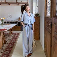 酷盐系休闲牛仔套装女2025夏新款时尚短款外套阔腿裤小个子两件套，女装套装/套裙，2C305
