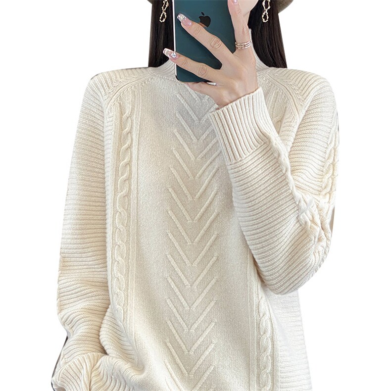 时尚百搭女士高领羊毛衫简约大方保暖舒适,女装羊毛衫,开创羊绒