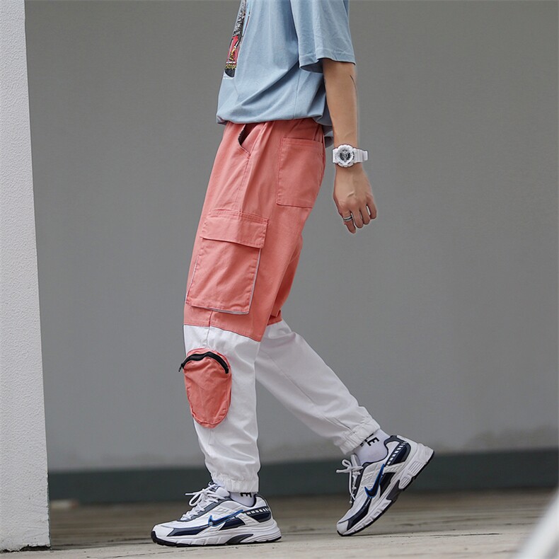 国潮工装裤男撞色立体口袋国潮束脚裤宽松直筒休闲长裤N033，男装休闲裤，星座1501