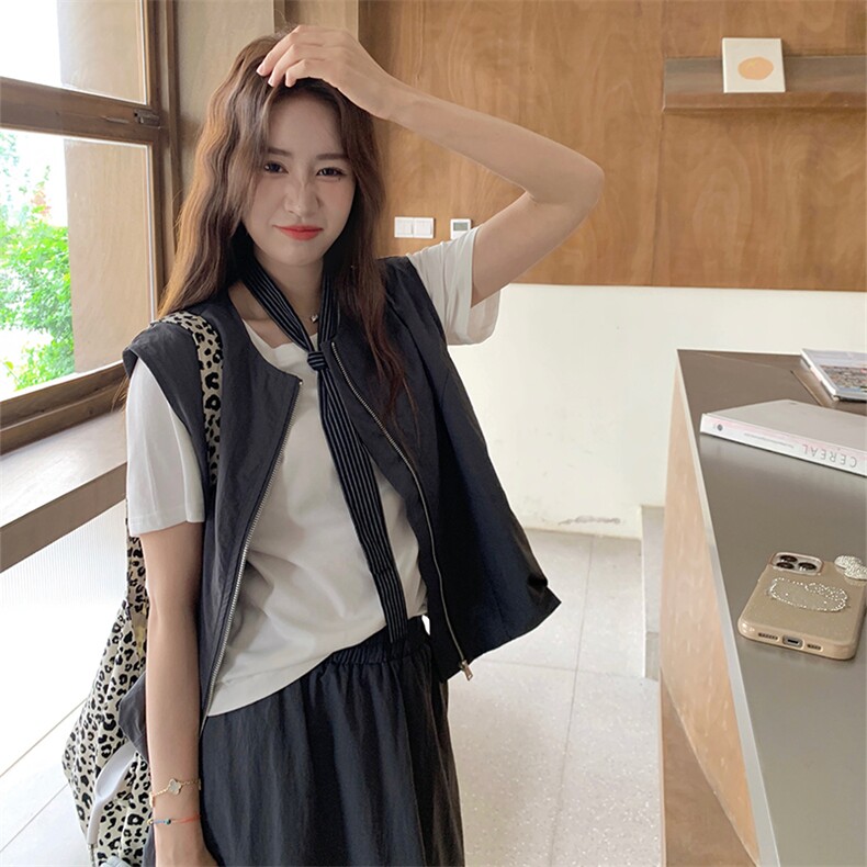 韩版工装马甲花苞半身裙T恤套装女2025夏季新款减龄超好看三件套图片