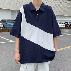 美式炸街拼接短袖Polo衫男宽松休闲翻领简约T恤上衣T1261-P33，男装T恤，星座512-2