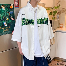 1港风短袖衬衫女七分袖衬衫男大码中性风网红短袖QCS8722P45控59，男装衬衫，星座226-2