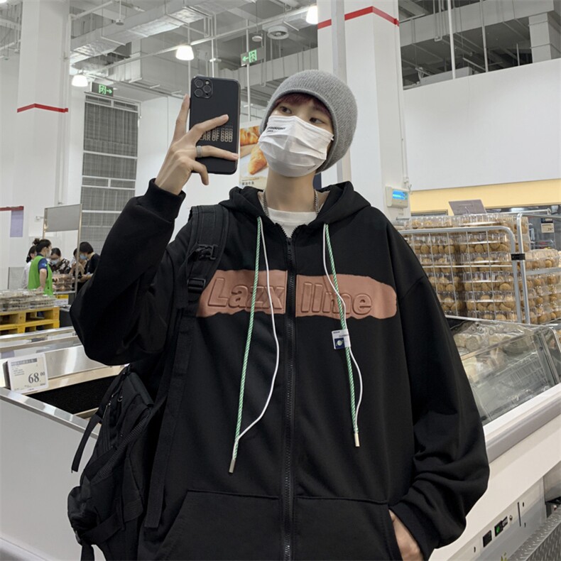 春秋美式复古oversize休闲上衣情侣装连帽开衫卫衣外套W5804-P36,男装夹克,星座512-2