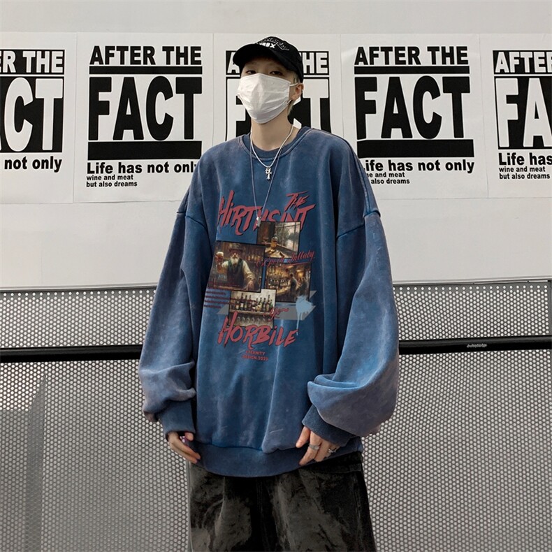 美式潮牌重磅水洗做旧连帽卫衣力推大码男XZ517A-2-Y7750-P58,男装卫衣,星座517A-2