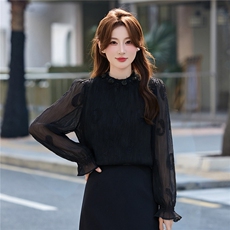 BAO现货2026春季新款时尚气质优雅立体织花减龄显瘦长袖百搭衬衣，女装衬衫，卡杰菲