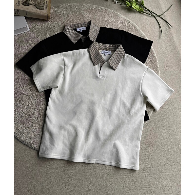 老钱风格子撞色POLO衫短袖T恤衫D328-C9936-P55,男装Polo衫,电商D328