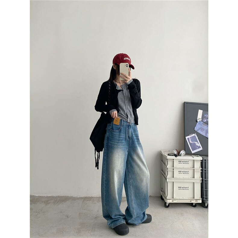 黑色牛仔裤女2025年新款春秋梨型身材裤子高腰窄版直筒阔腿裤,男装牛仔裤,星座1210-1