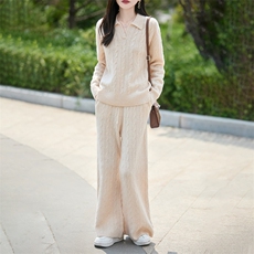 2025百搭时尚简约翻领抽条麻花羊毛套装羊毛衫，女装羊毛衫，哲奥羊绒