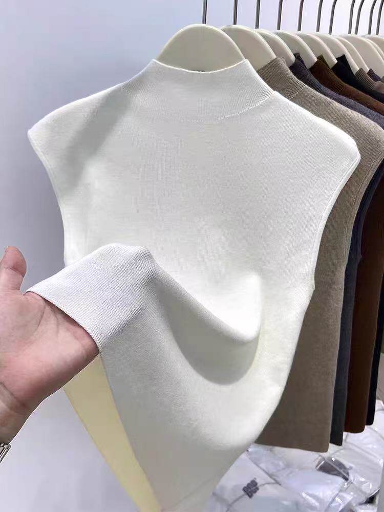 2025年春季常规四平加厚亲肤绒法式半高领飞袖，女装T恤，暖烁特种纱工厂店