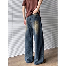 复古猫须纹弯刀牛仔裤男美式微喇cleanfit裤子拖地宽松RK2906-P47，男装牛仔裤，星座412-2