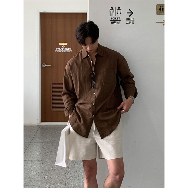 亚麻薄款长袖衬衫男夏季韩版宽松休闲防晒衬衣外套C033-P45，男装防晒衣，星座1004-3