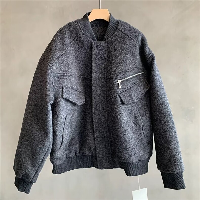 美式潮流夹棉毛呢棉服外套男冬季落肩宽松呢料棉衣夹克,男装棉衣,星座506A