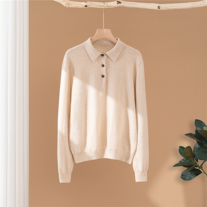 2025年秋季长袖时尚百搭通勤简约休闲polo领，女装羊绒衫，澳冬特羊绒