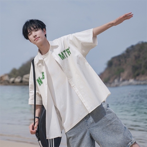 简约印花短袖衬衫男夏季痞帅日系B225-C6061-P60-X75-全棉-有货图片