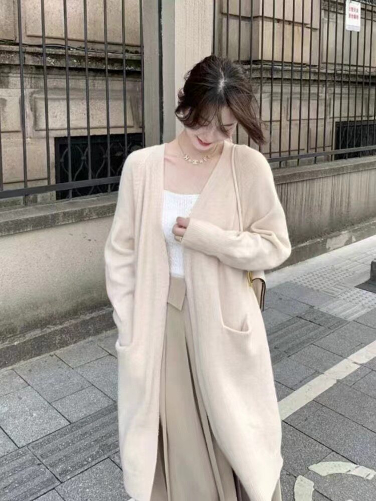 时尚百搭女士羊毛开衫秋冬必备简约长款外套,女装羊毛衫,梵泰羊绒