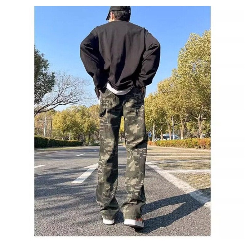 wassuphappy迷彩牛仔裤男春秋季夏款潮牌直筒阔腿裤宽松休闲裤子,男装牛仔裤,星座1608-2