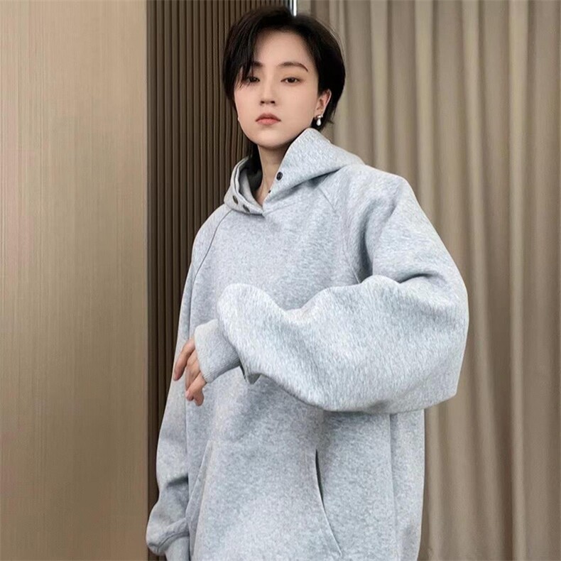 抖音得物品质 26春装美式高街曼巴棉古铜两粒扣连帽卫衣外套XS066图片