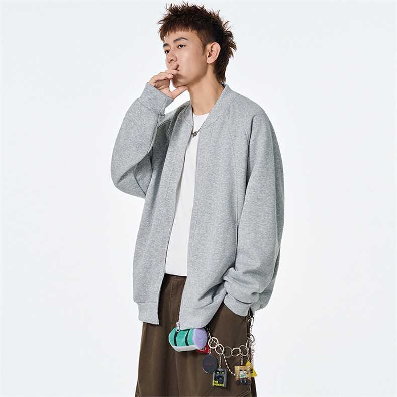 秋季现货纯色宽松棒球领开衫卫衣男DSA157B-W6717-特P43图片