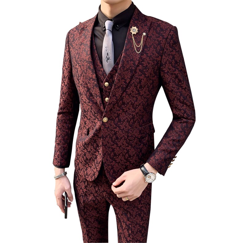 春夏薄款提花西服套装男三件套新郎礼服西装A470-TZ30-P285,男装西服套装,电商A207