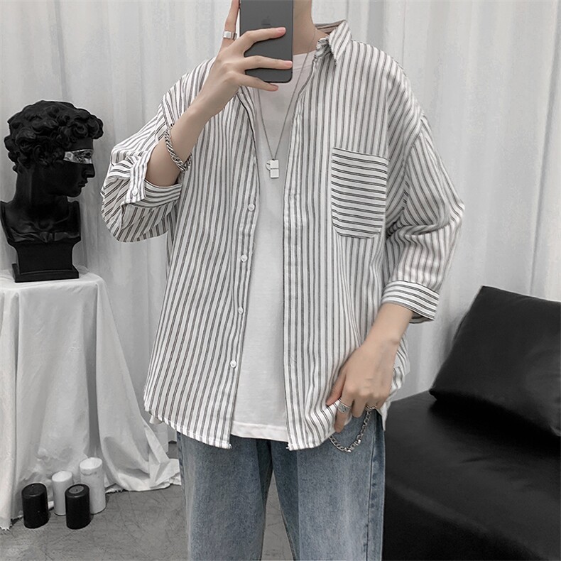 夏款男七分短袖格子条纹衬衫休闲中袖衬衣CS08,男装衬衫,星座1013-1