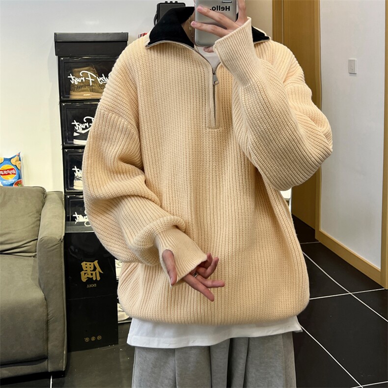 抖音直播！半高领拉链套头针织毛衣男外套男XH13-p55,男装针织衫/毛衣,电商B367