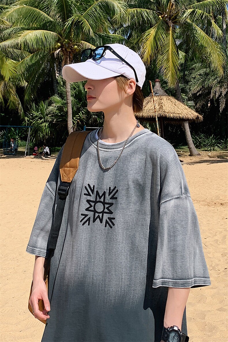 2023夏季新款时尚圆领短袖T恤港风渐变半袖男女1533-P50控价68,男装T恤,电商A441-1