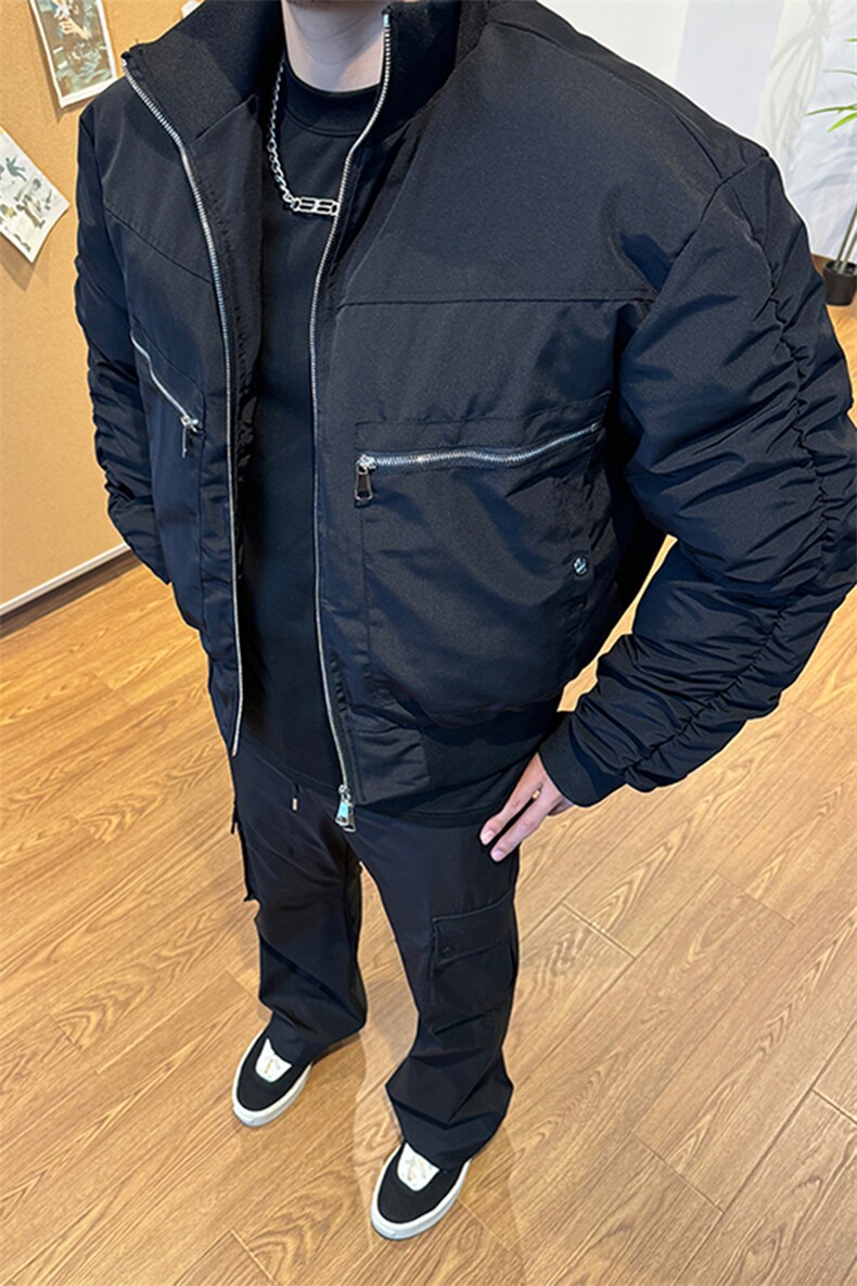 港风美式复古拉链拼接设计感立领夹克棉服XZ213-MF01-P148控168,男装夹克,星座213