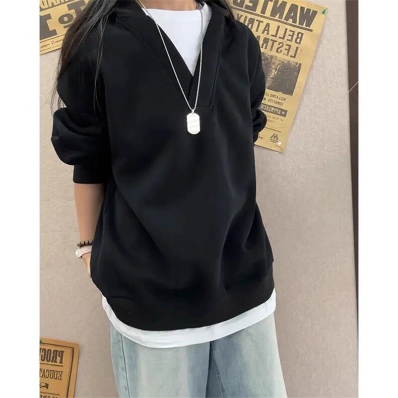 浅灰色美式cleanfit连帽卫衣男秋春季短款高克重磅假两件v领外套,女装短外套,星座506A
