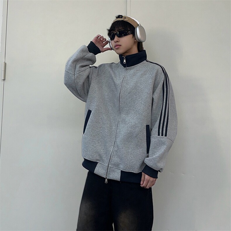 抖音得物高品质美式高街重磅结构设计拼接织带立领卫衣外套CM42,女装短外套,电商A486-1