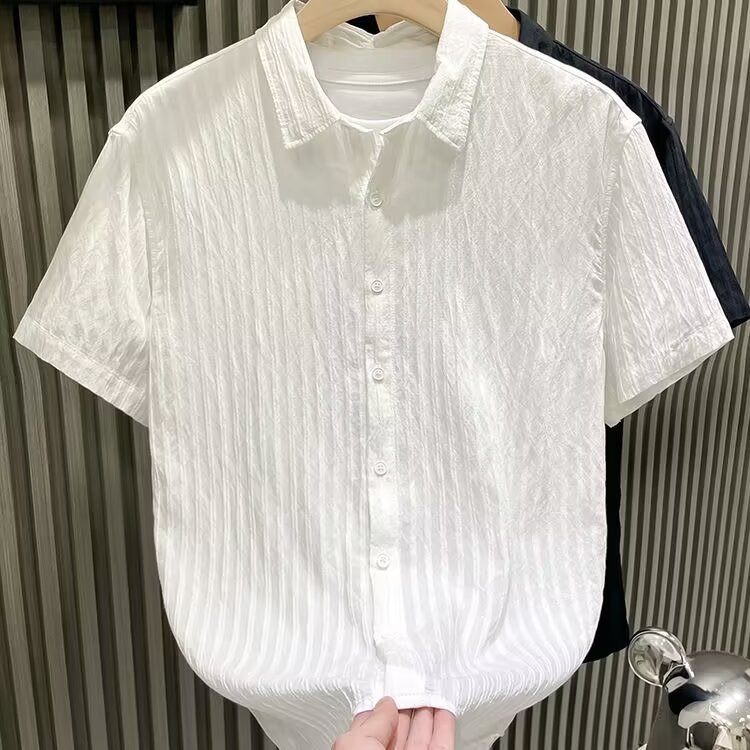 欧货轻奢潮牌夏季新款小众设计感短袖衬衫男高端青年痞帅半袖衬衣,男装衬衫,电商B212（原钱塘6029）
