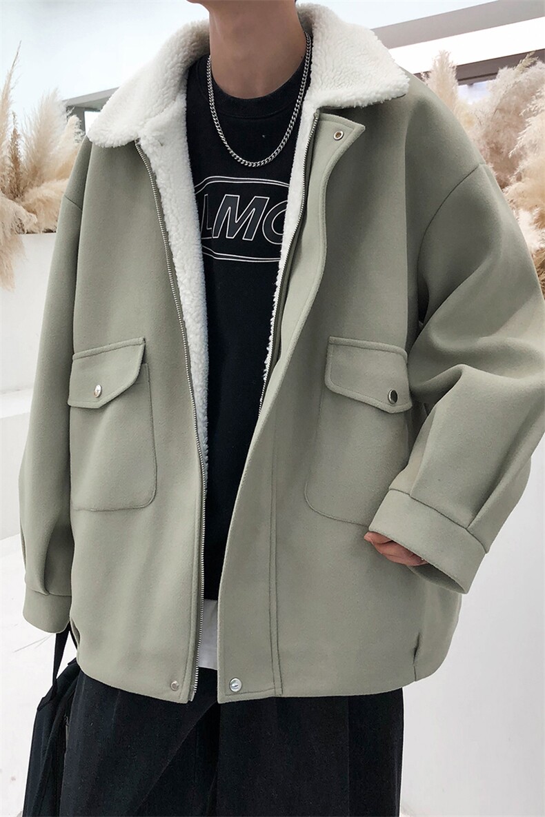 TP98N58毛呢羊羔毛棉服加绒加厚OVERSIZE韩版宽松上衣外套,男装棉衣,电商A170