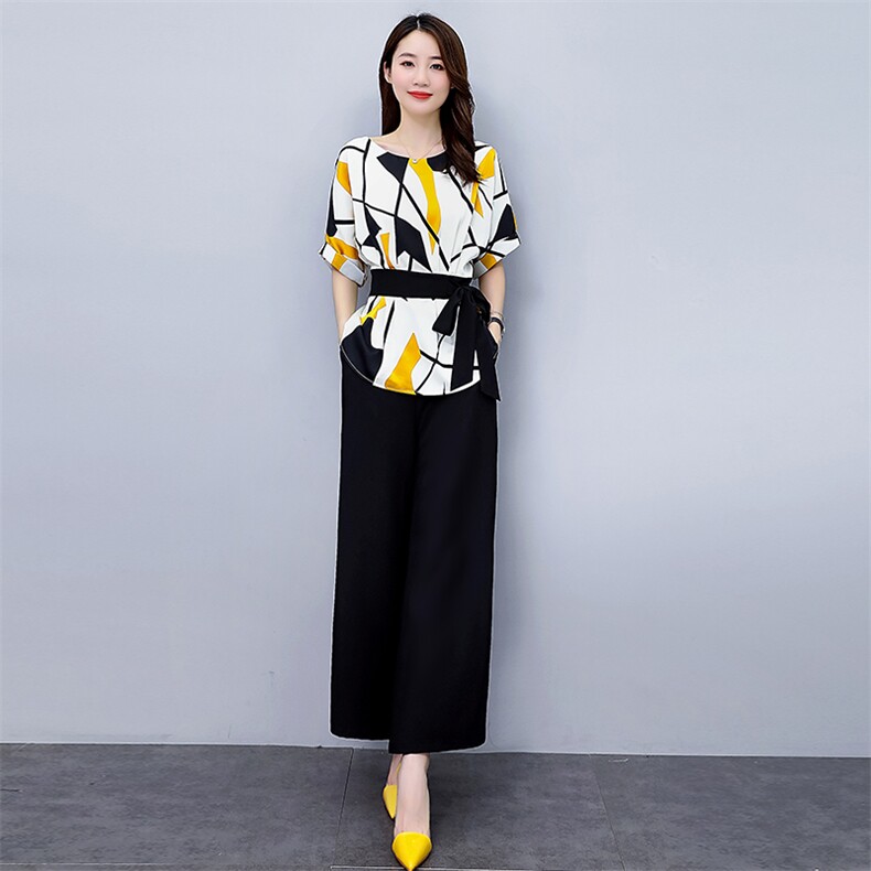 套装/套裙2022年夏季圆领时尚百搭气质优雅印花收腰显瘦套装,女装套装/套裙,时尚俏佳人