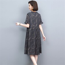 雪纺连衣裙女夏2024新款中年妈妈宽松显瘦大码中长款休闲a字裙子，女装连衣裙，忆绮罗