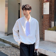 早秋简约假两件拼接设计感衬衫男女小众翻领衬衣外套7723-P52官图，女装衬衫，电商B245