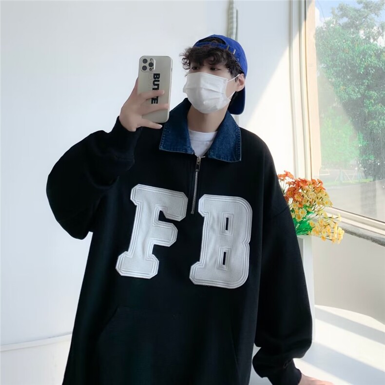 男卫衣华夫格套头卫衣POLO领秋季原宿慵懒ins潮男宽松Y8504P38,男装卫衣,星座1116-2