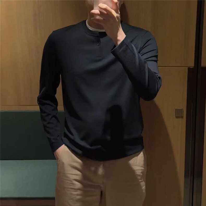 假两件男士长袖打底衫高级感现货一粒扣T恤新款7772-p48,男装T恤,星座1602（原101B）