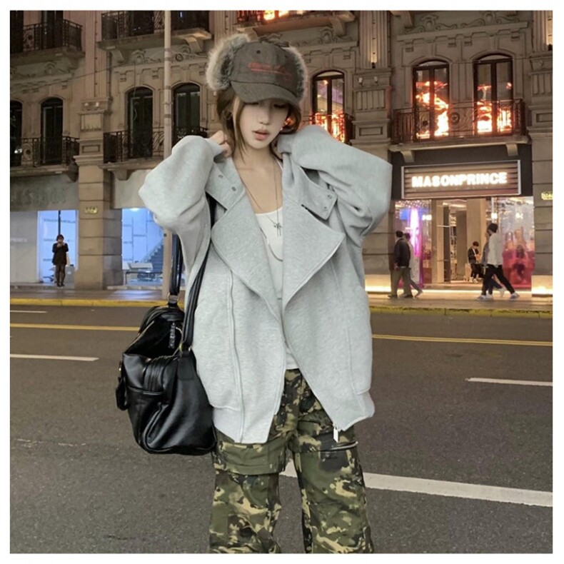 网图重磅380克全棉宽松设计感拉链套头连帽卫衣外套AH912-P58,女装短外套,四季星座610B
