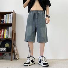 牛仔短裤男夏季薄款潮牌美式高街中裤直筒宽松五分裤DK1772-P43，男装牛仔裤，星座308B-2
