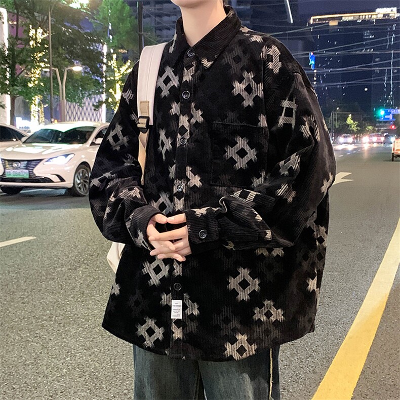 港风春秋新款时尚潮流印花衬衫夹克男上衣百搭XY-2351-P70加绒90,男装夹克,星座717