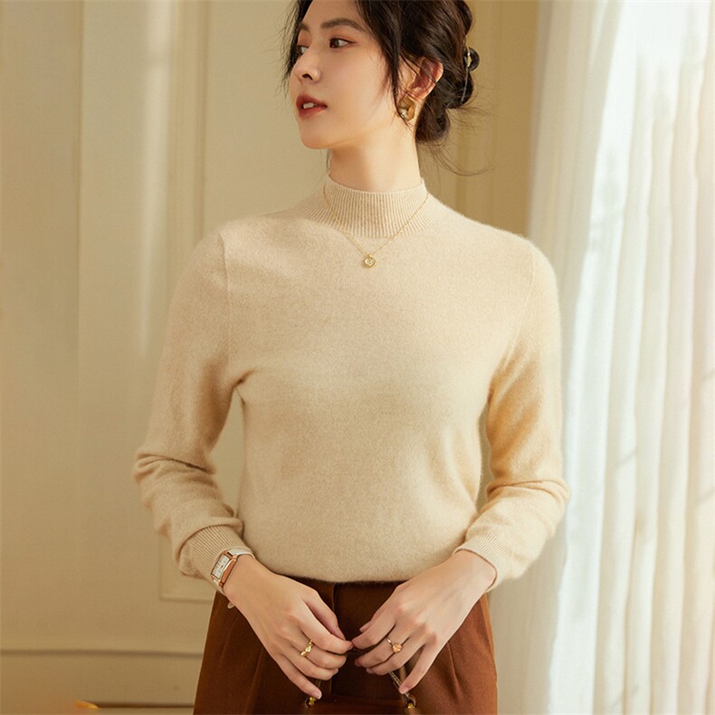 山羊绒女秋冬季新款半高领加厚纯色羊绒衫女式修身内搭打底衫,女装羊绒衫,绒美人羊绒