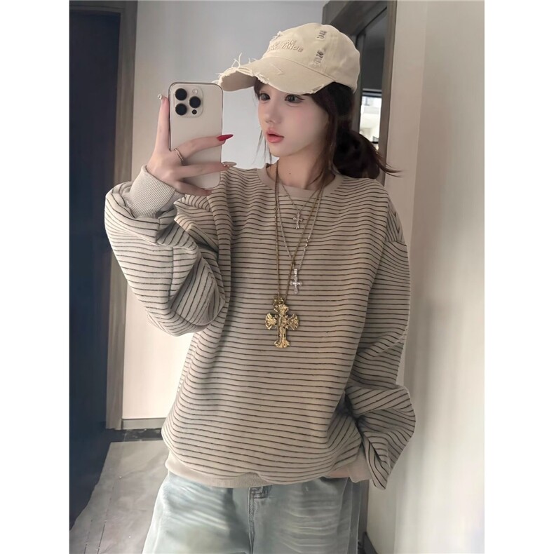 长袖t恤毛衣外穿条纹针织衫新款宽松慵懒卫衣513AMY2644P52,男装T恤,星座513A