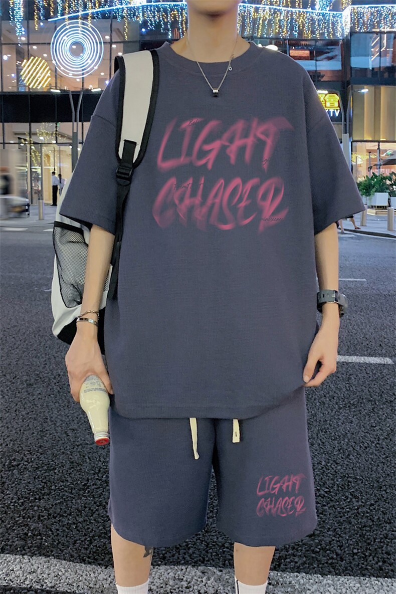 ！2025夏季新款男士华夫格短袖T恤套装学生一套HTZ129P50,男装T恤,电商B220