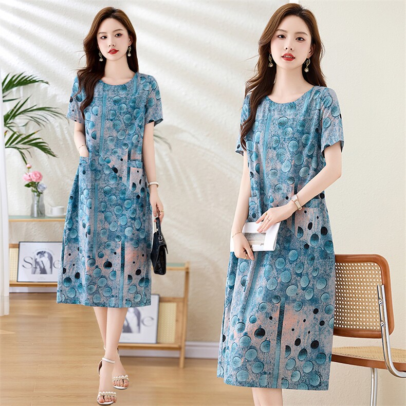 贵夫人冰丝连衣裙夏季2025新款民族风遮肚子显瘦洋气高端精致裙子，女装连衣裙，姿衣坊
