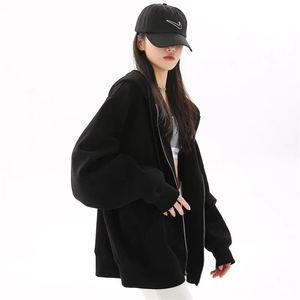 连帽卫衣拉链上衣女春秋2025新款chic宽松早秋独特超好看外套图片